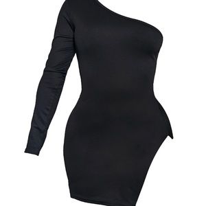 Prettylittlething Shape Black One Shoulder Split Bodycon Dress